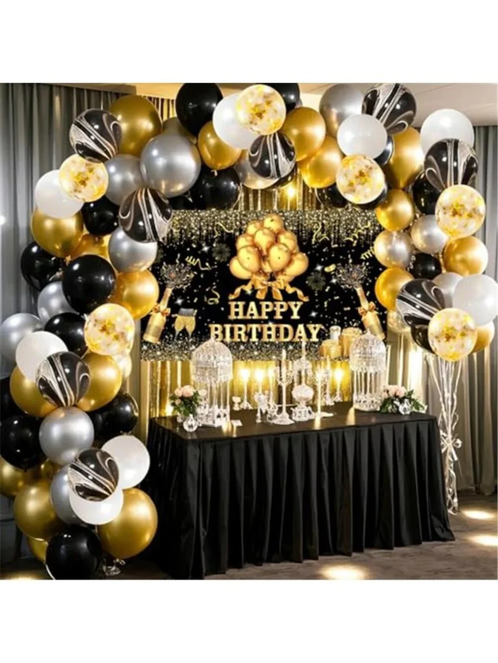 Black Gold Birthday Balloon Arch Kit Backdrop Garland Party Decoration Set